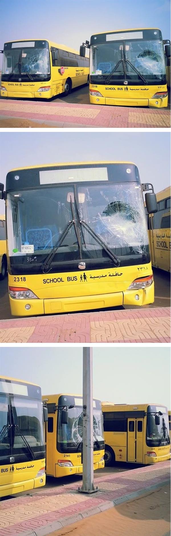 مجهول يحطم حافلات النقل المدرسي الجديدة