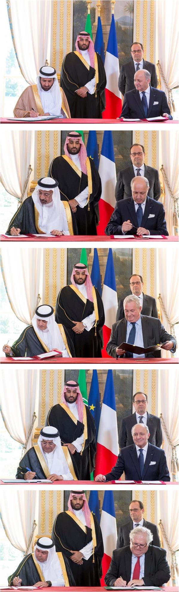 الرئيس الفرنسي وسمو ولي ولي العهد يشهدان مراسم توقيع اتفاقيات بين المملكة وفرنسا